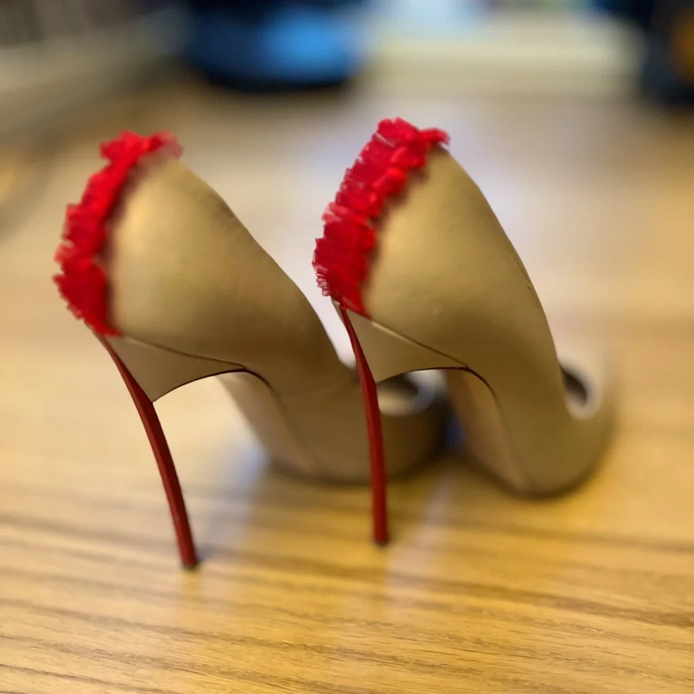 Casadei Nude Beige and Red Stiletto Pumps